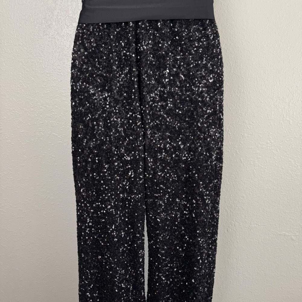 Express Black Sequin Jumpsuit Wide Leg Wrap V-Neck Sleeveless Party Event Small - Picture 9 of 11
